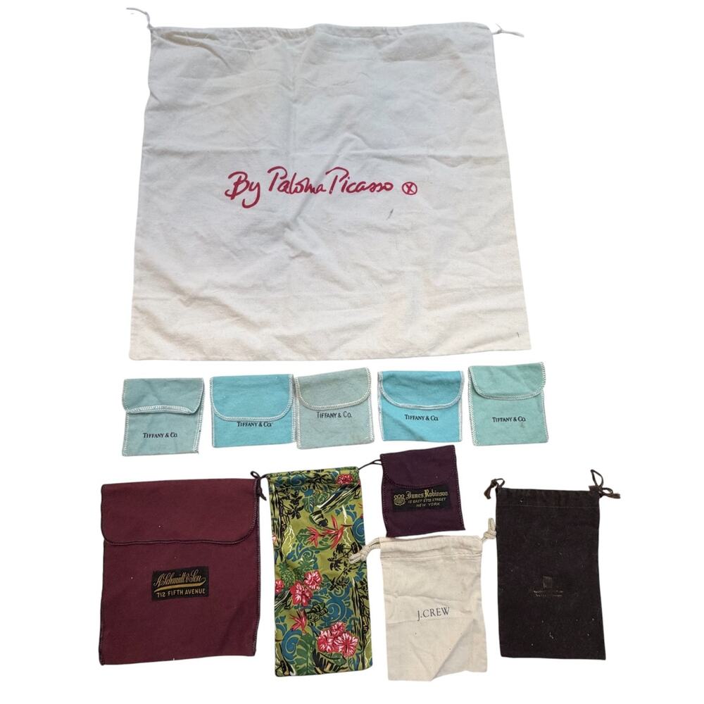 Designer Jewelry Dust Bag Lot of 11 Tiffany & Co J.Crew Saks Paloma Picasso Maui